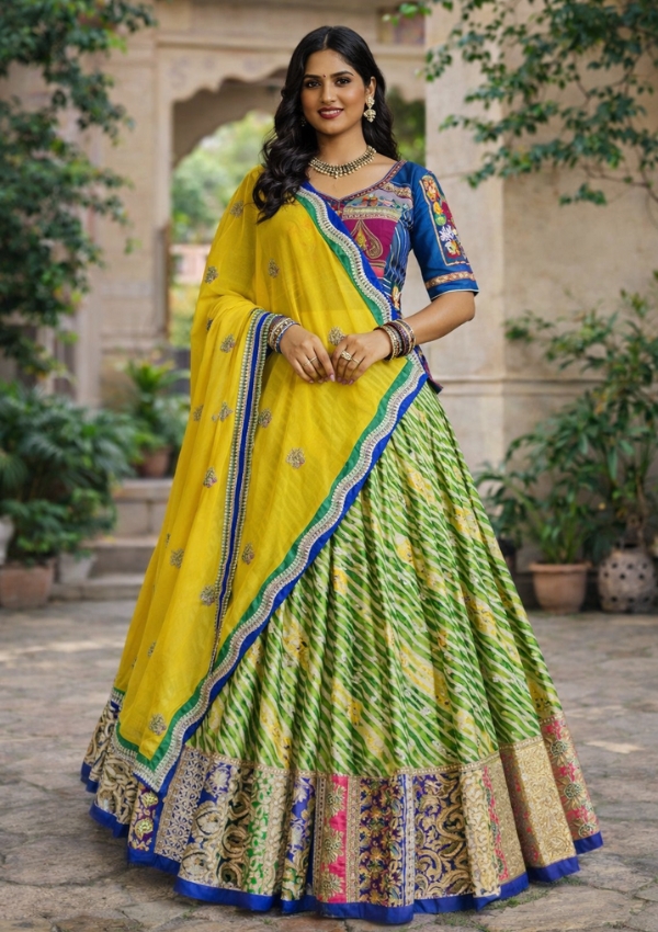 Green Lehenga with Yellow Dupatta